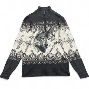 Atlas Wolf Norwegian Wool Blend Men's Medium 1/4 Zip Icelandic Ski Sweater